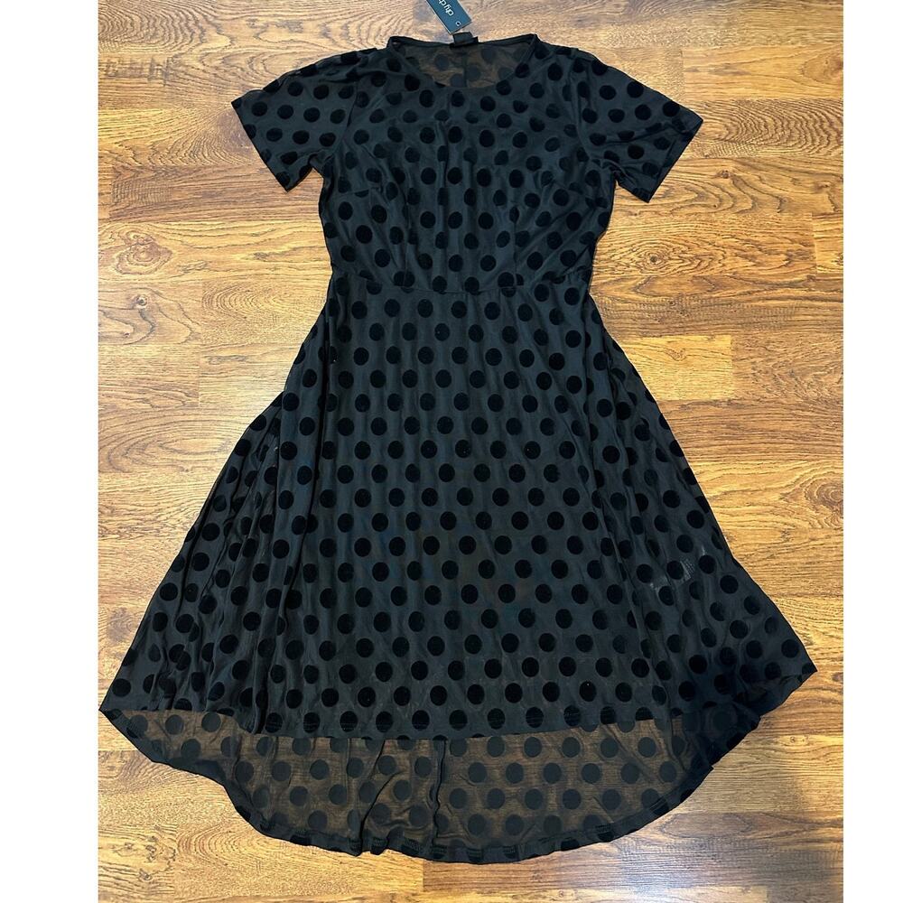 City Chic Spot Flock High Low Dress Women’s 12 Black NWT Party Evening Elegant